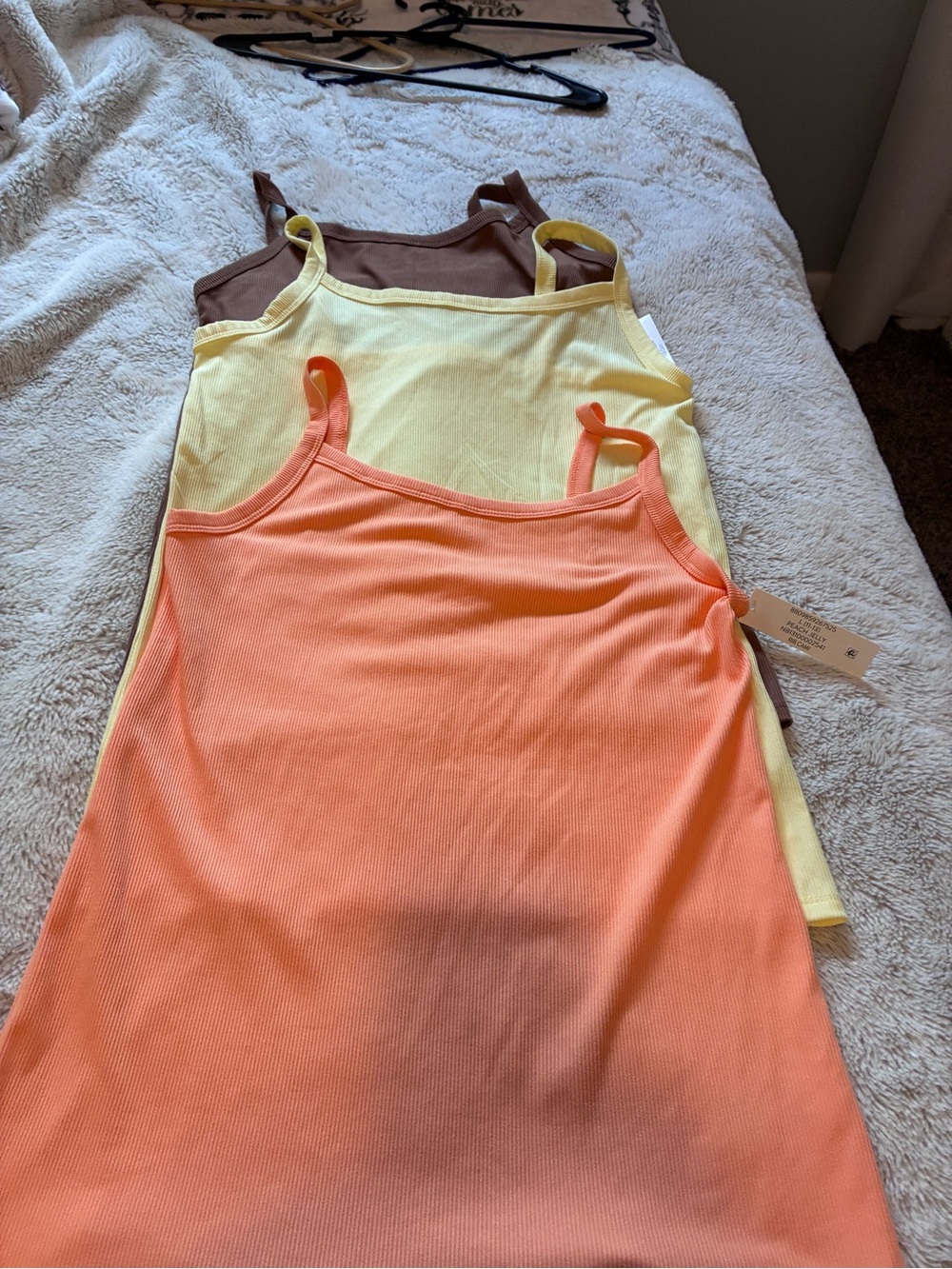 Woman’s 3-Pack Ribbed Cami Tank Tops - Brown, Yellow, Orange All size large - Picture 2 of 7